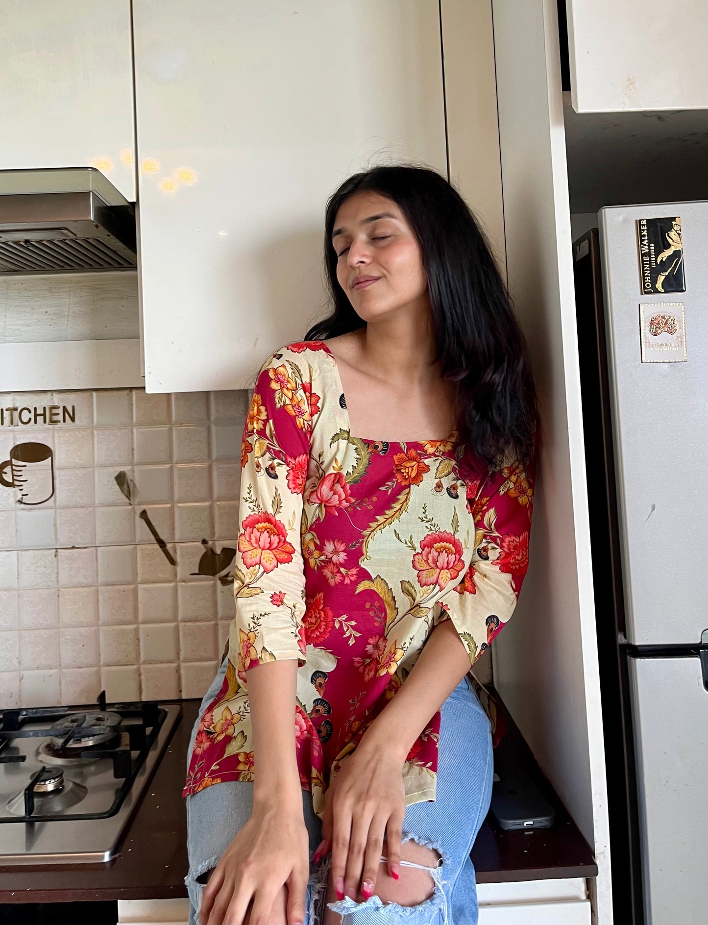 Pink Mix Straight Short Kurti