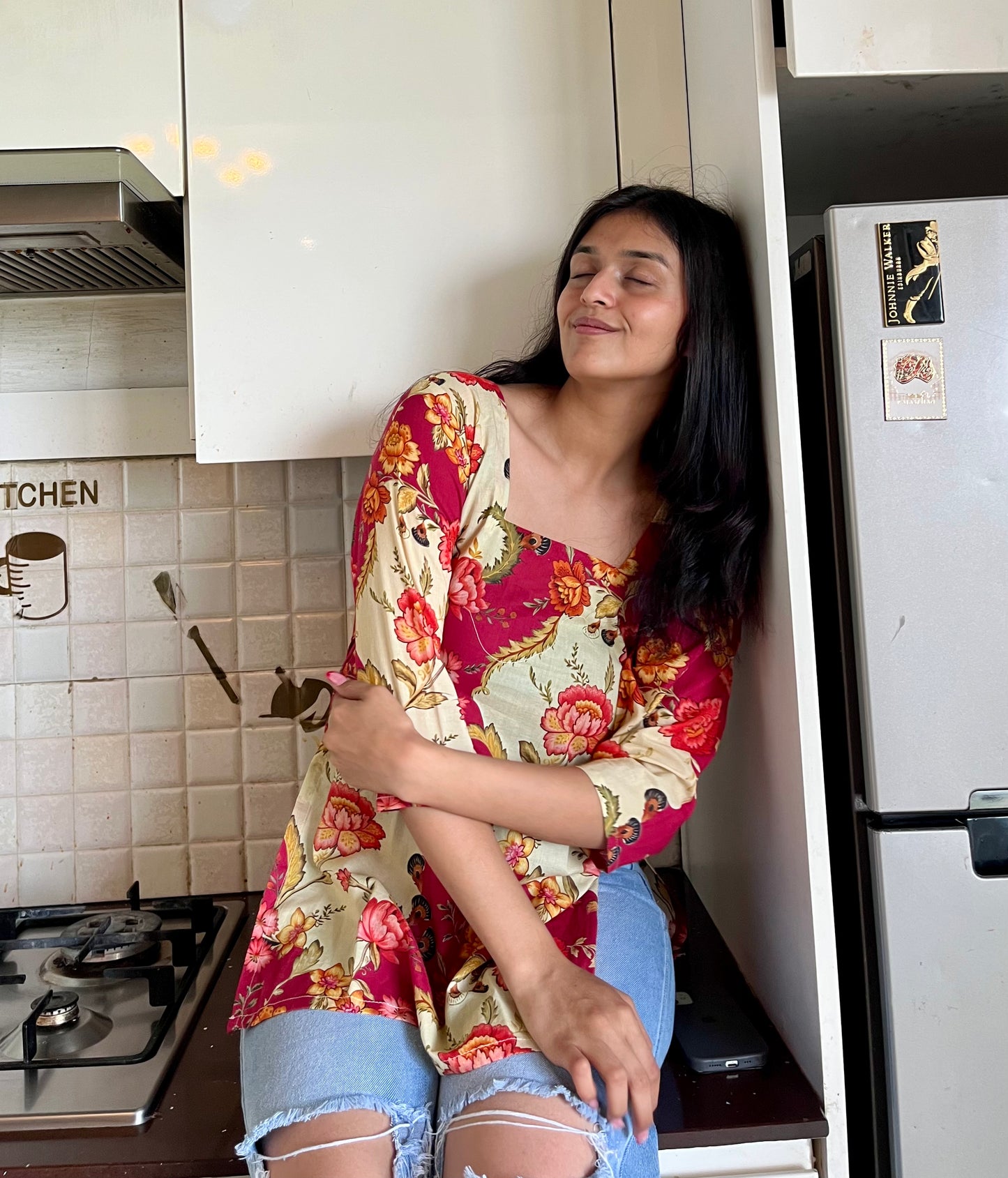 Pink Mix Straight Short Kurti