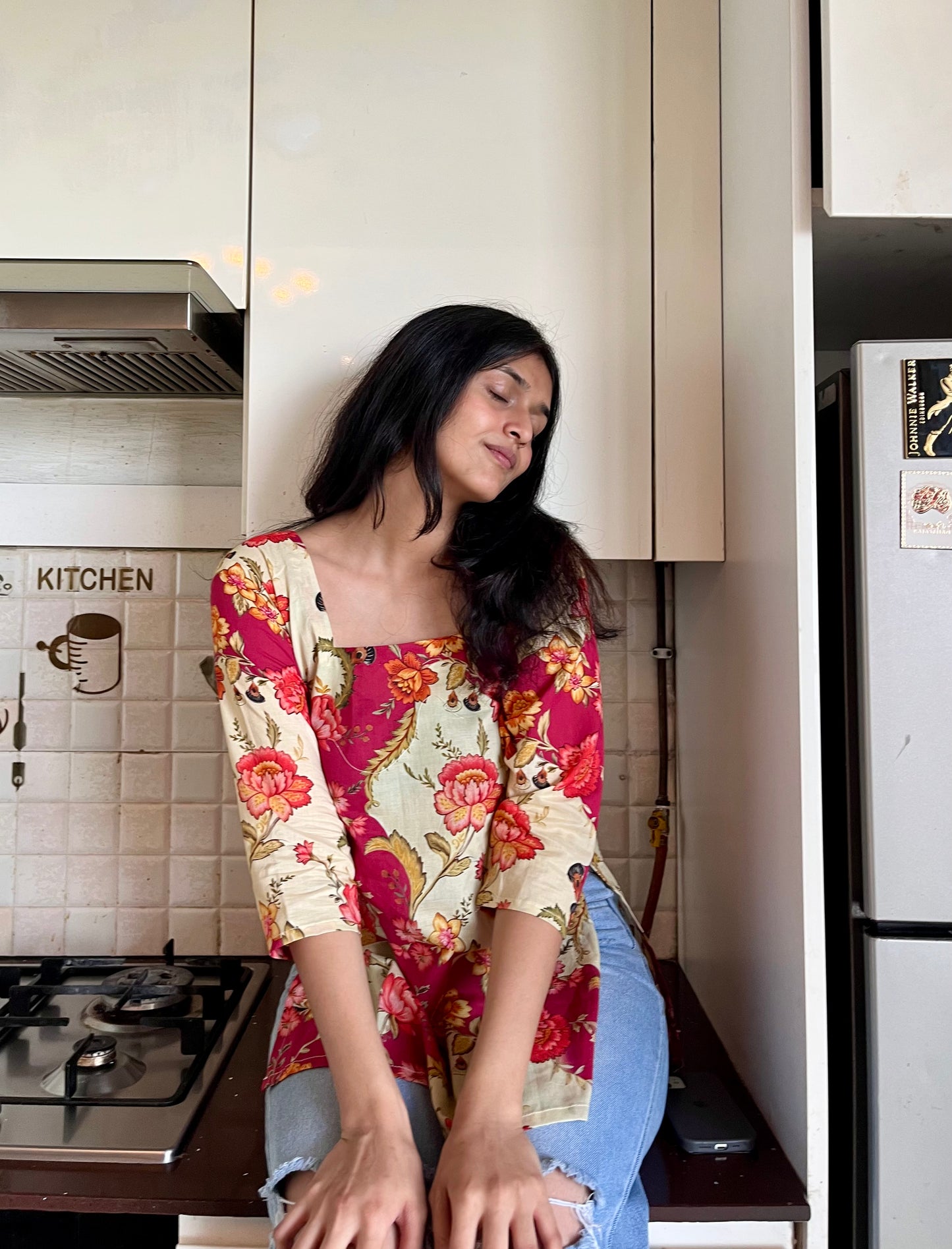 Pink Mix Straight Short Kurti