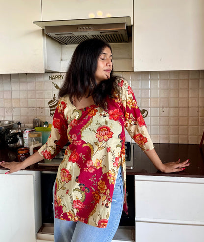 Pink Mix Straight Short Kurti