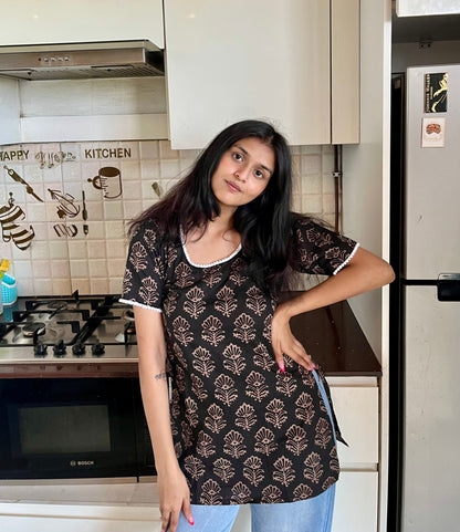 Vintage Black Straight Short Kurti