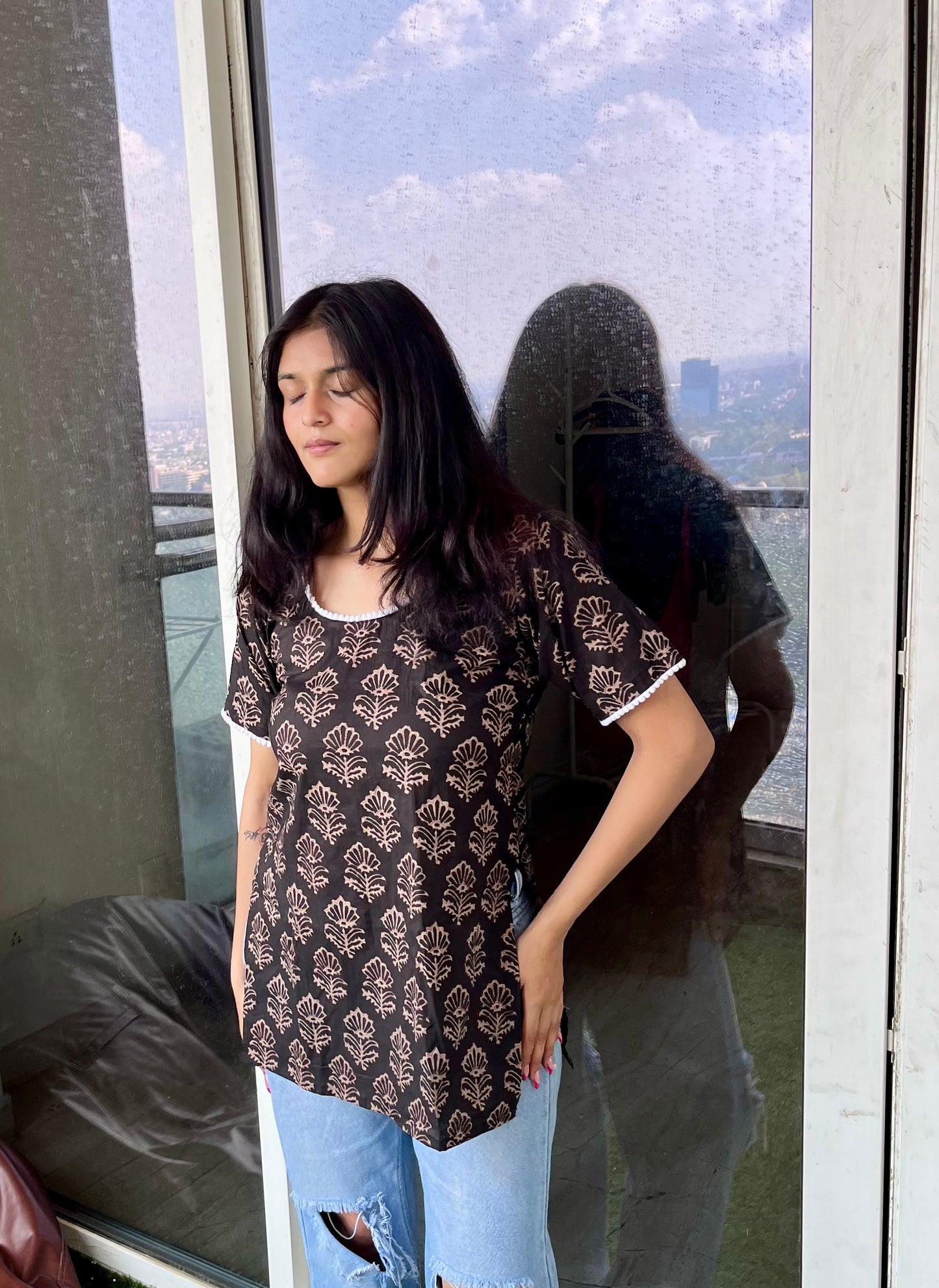 Vintage Black Straight Short Kurti