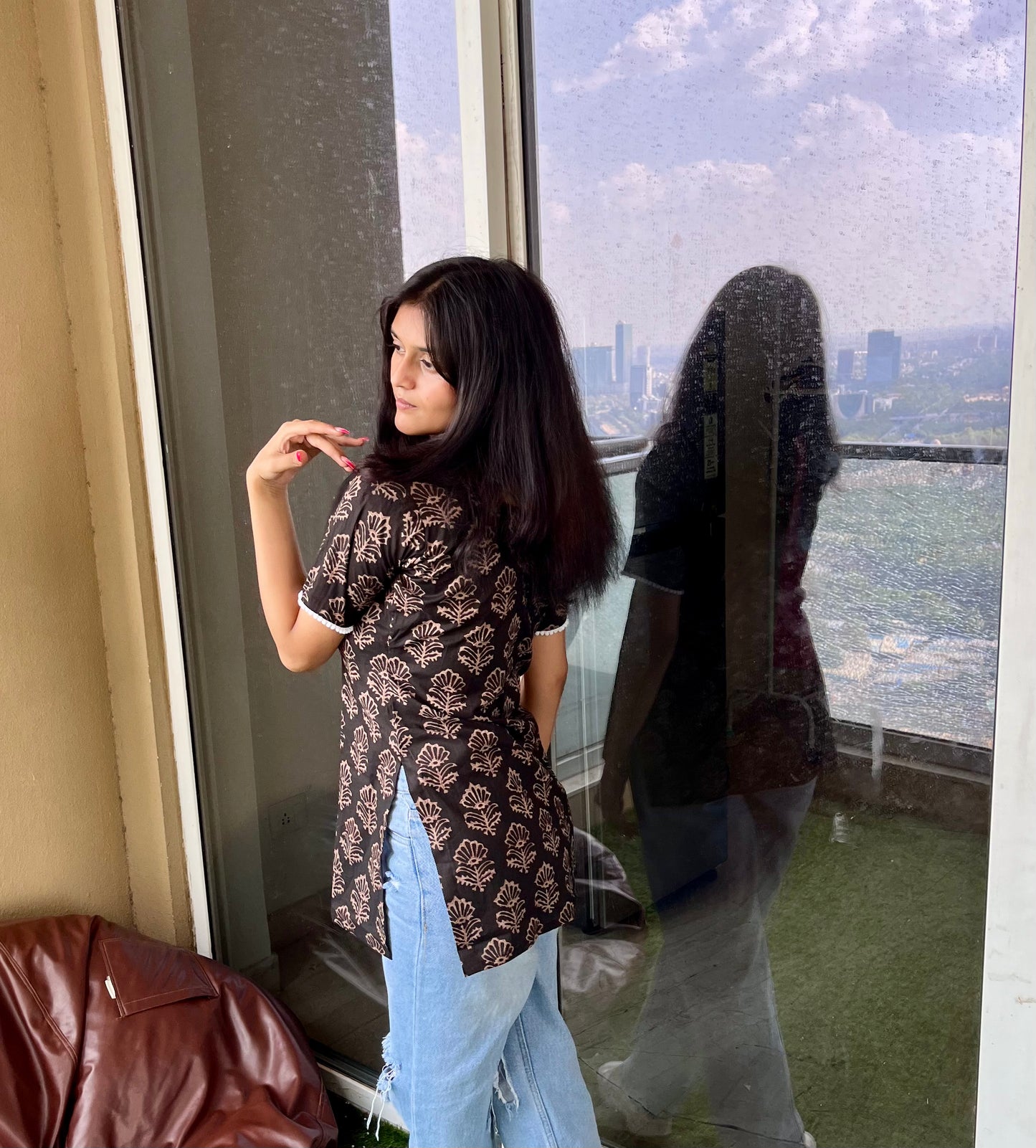 Vintage Black Straight Short Kurti