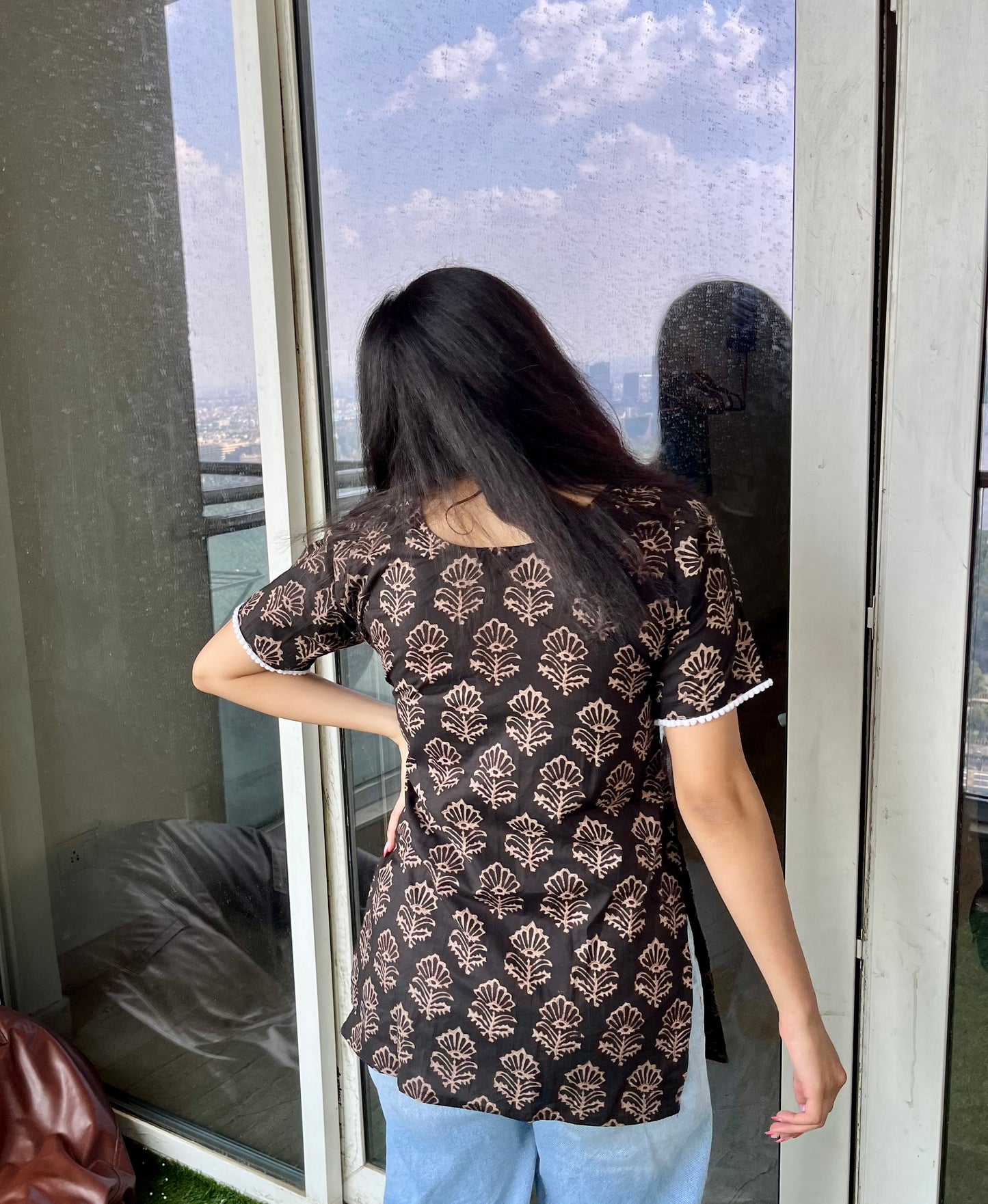 Vintage Black Straight Short Kurti