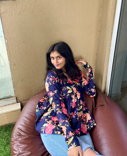 Blue Bouquet Peplum Short Kurti