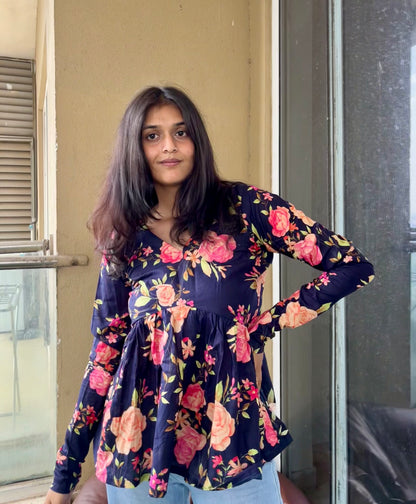 Blue Bouquet Peplum Short Kurti