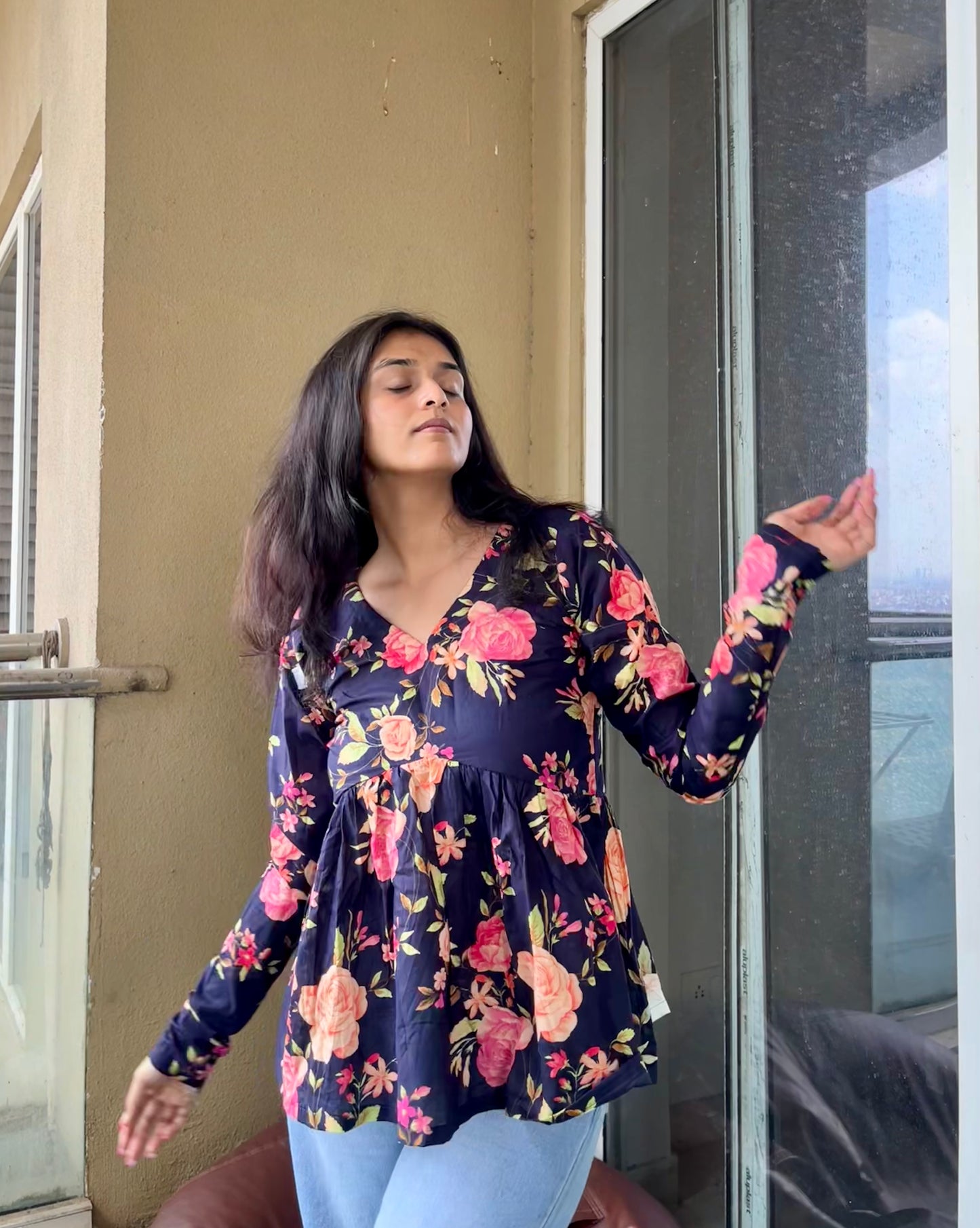 Blue Bouquet Peplum Short Kurti