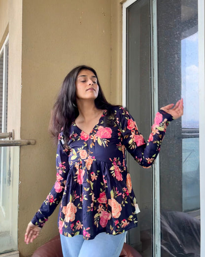 Blue Bouquet Peplum Short Kurti