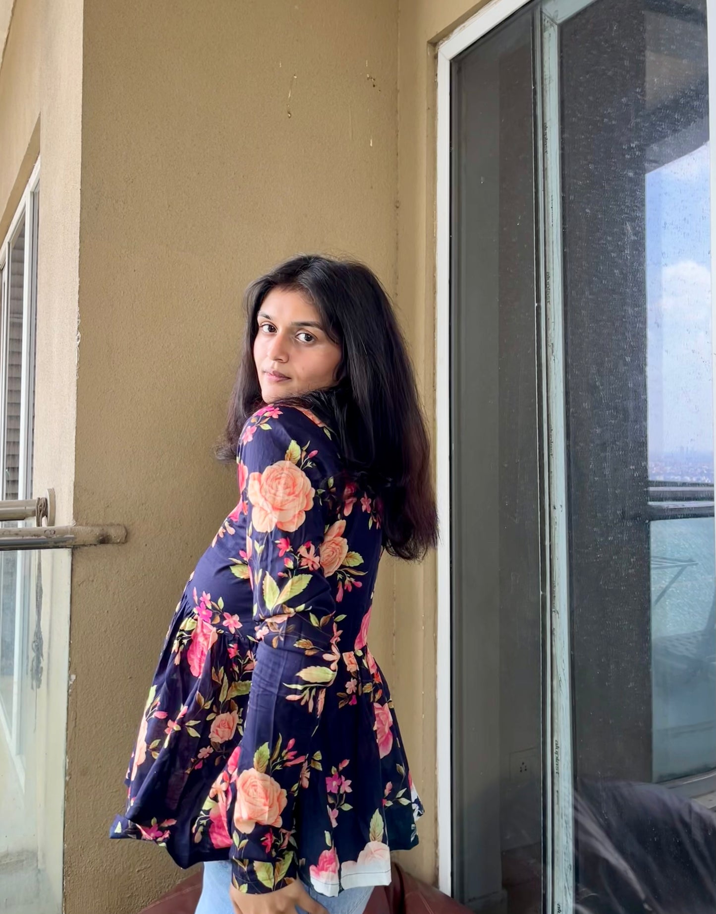 Blue Bouquet Peplum Short Kurti