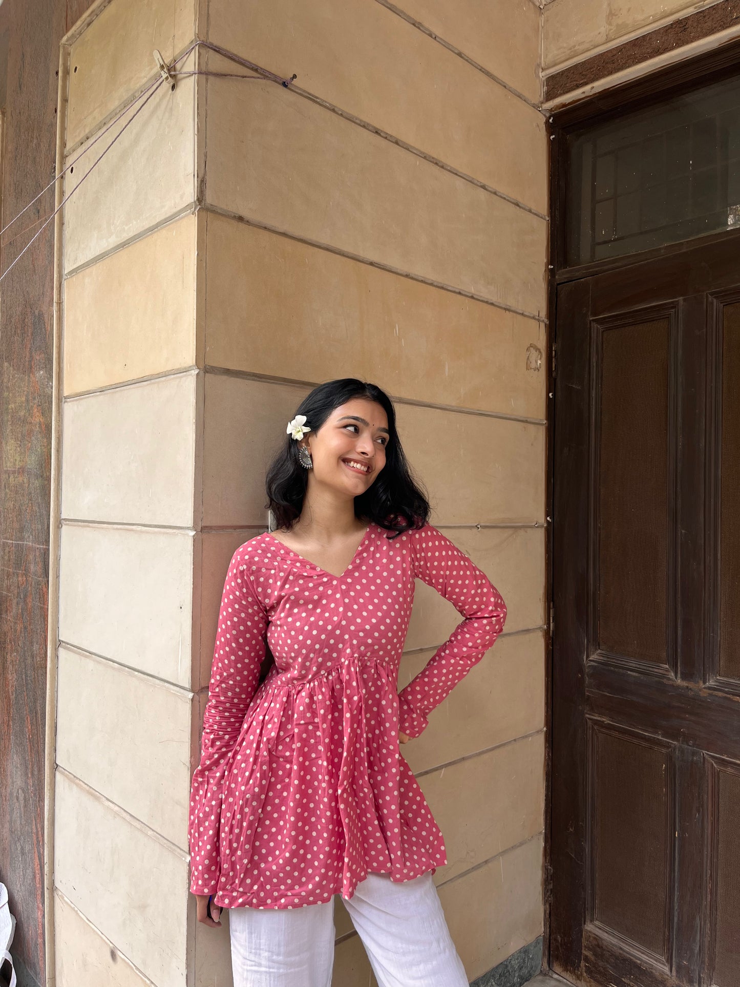Pink Polka Dot Short Kurti