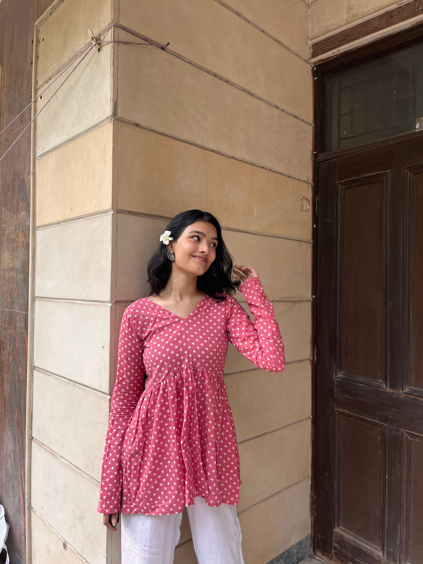 Pink Polka Dot Short Kurti