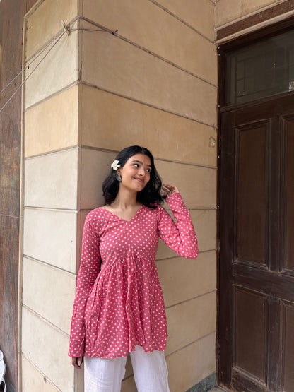 Pink Polka Dot Short Kurti