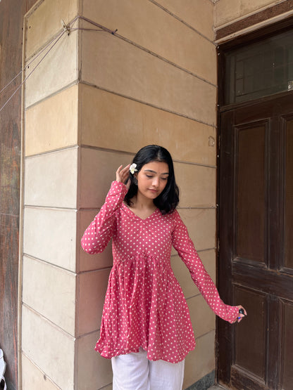 Pink Polka Dot Short Kurti