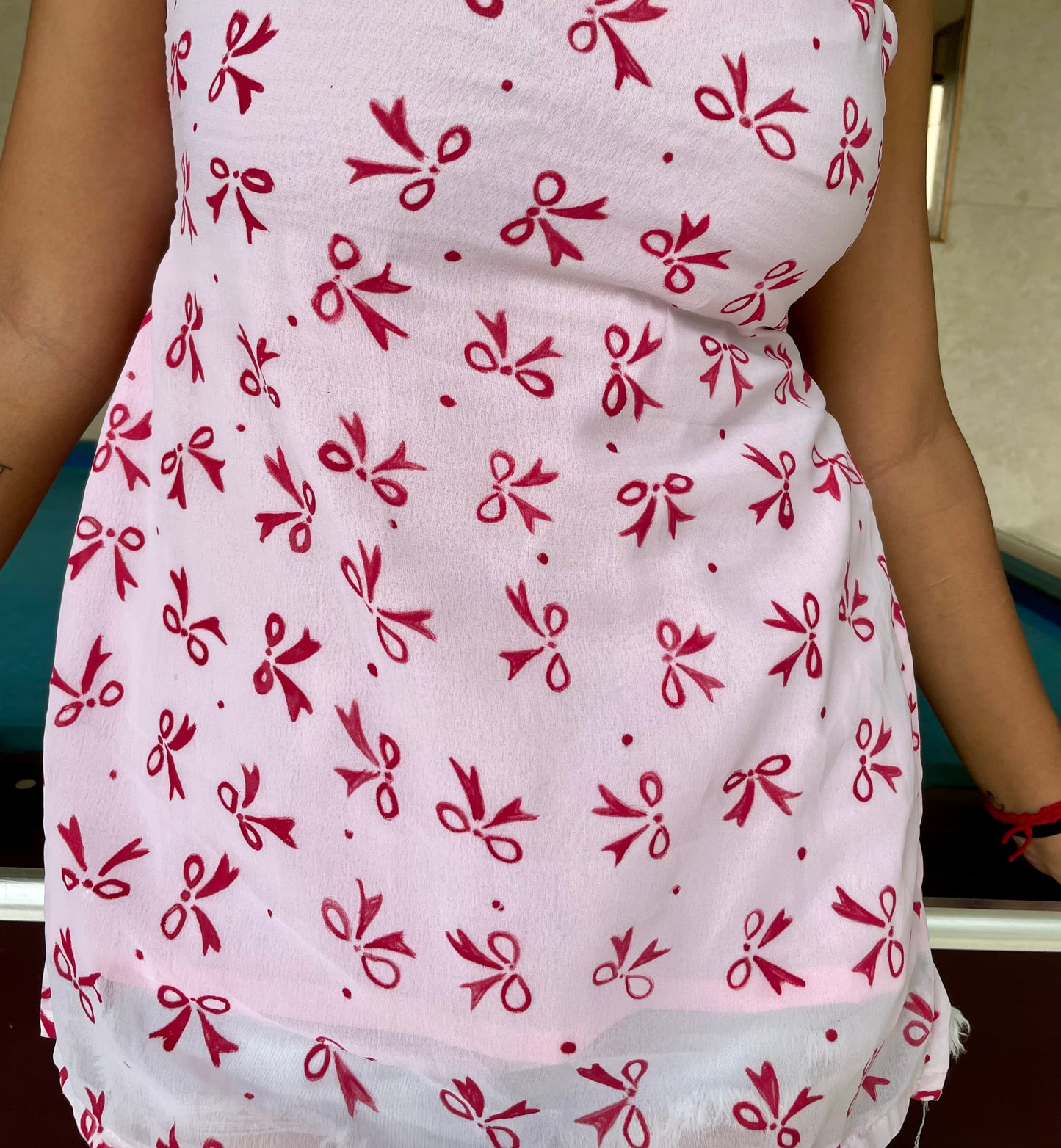 Handpainted Bow Noodle Strap Backless Kurti