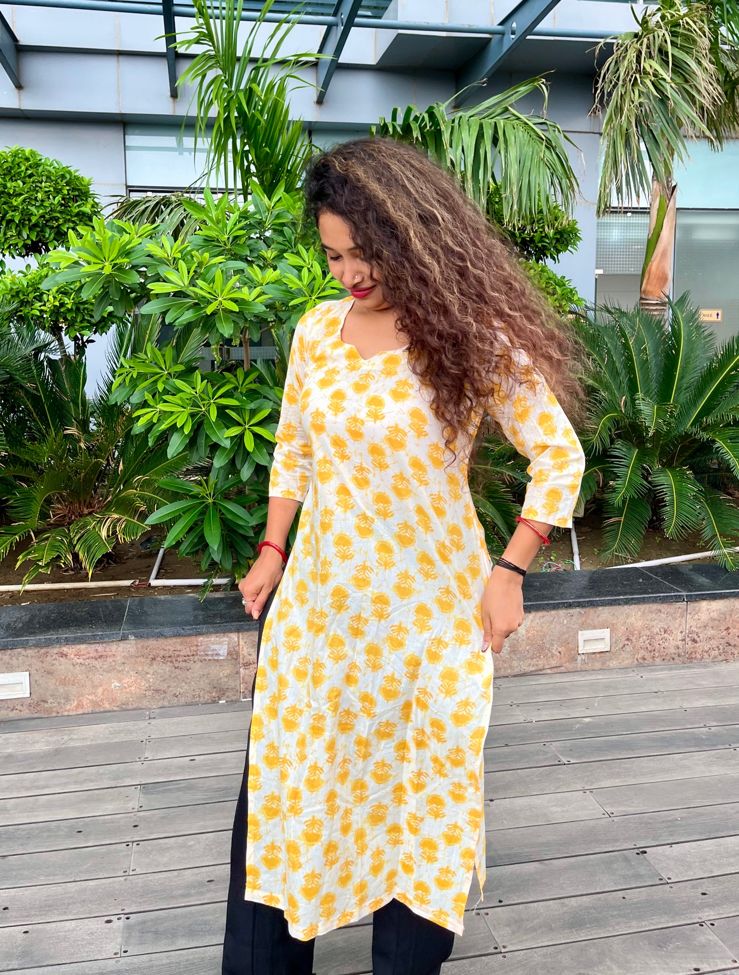 Yellow & White Long Kurti