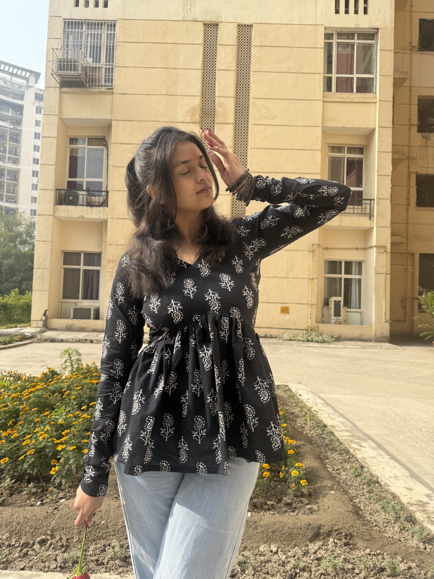 Black Mystical Short Kurti Top