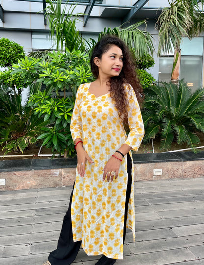 Yellow & White Long Kurti