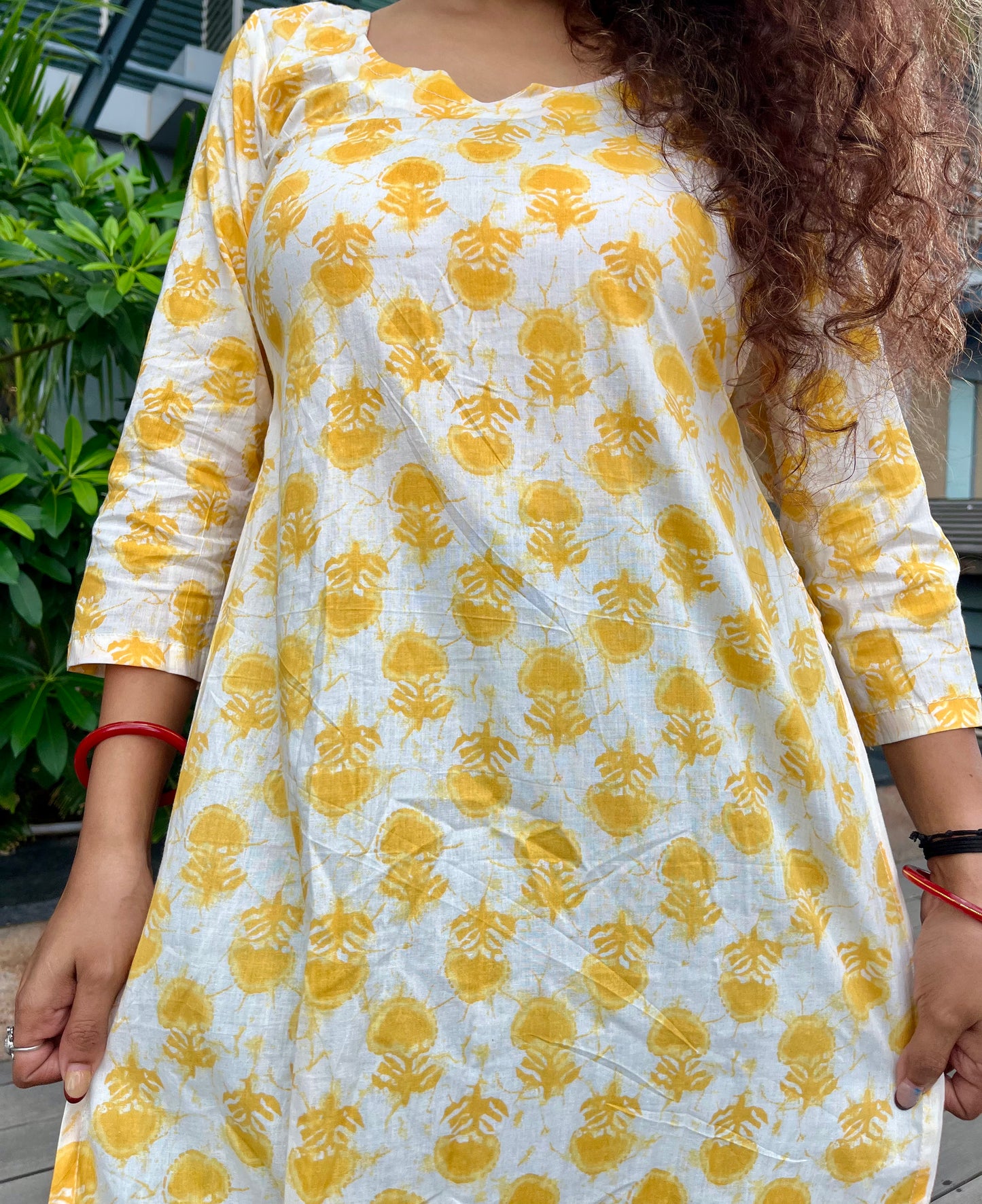 Yellow & White Long Kurti