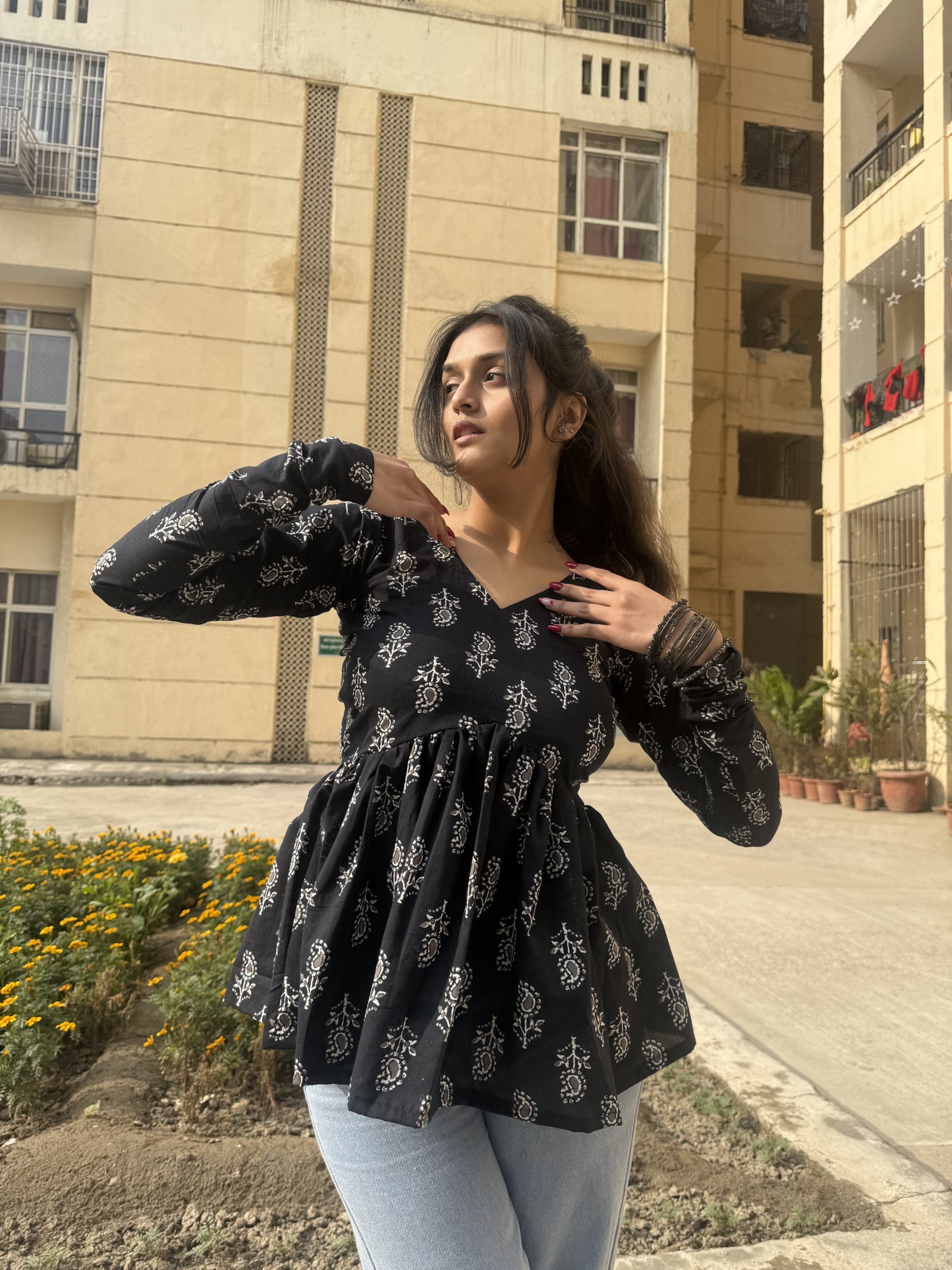 Black Mystical Short Kurti Top