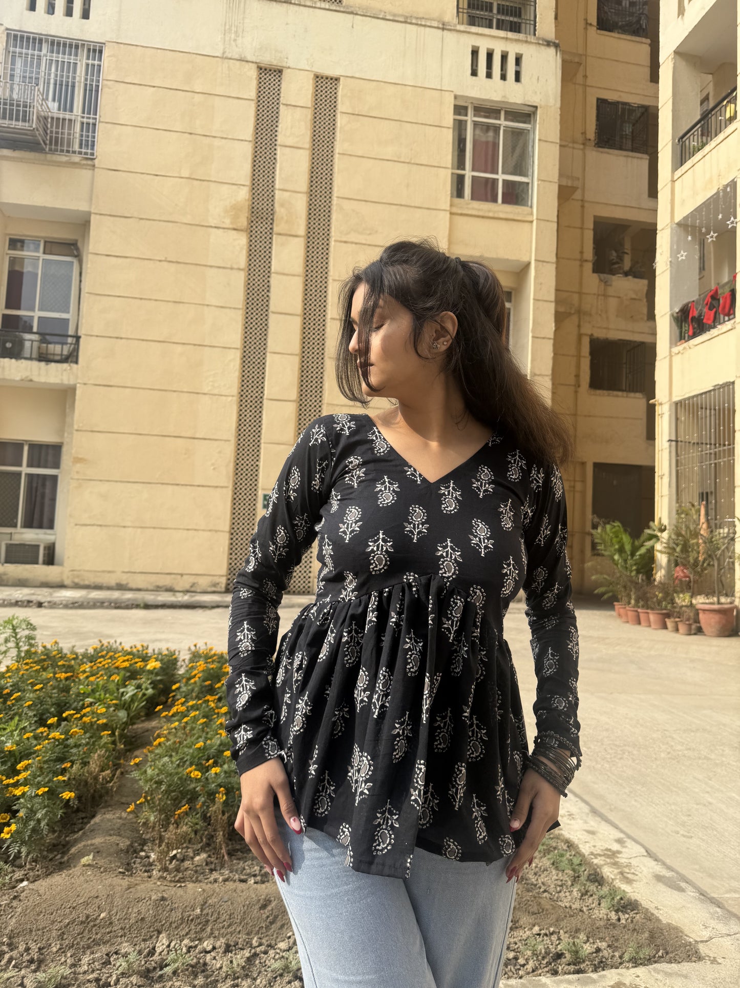 Black Mystical Short Kurti Top