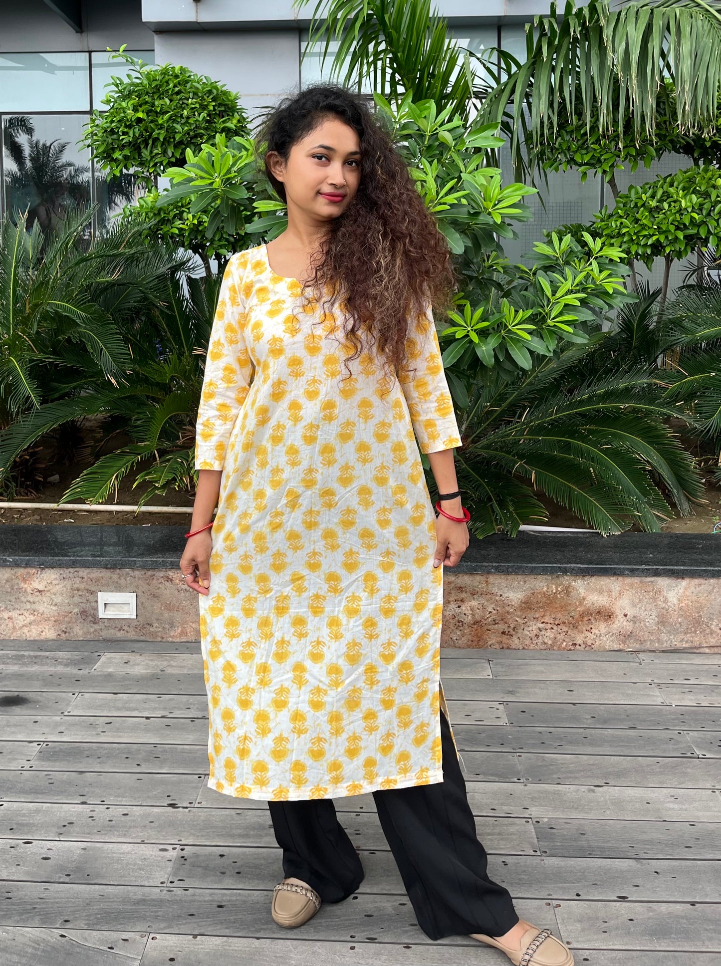 Yellow & White Long Kurti
