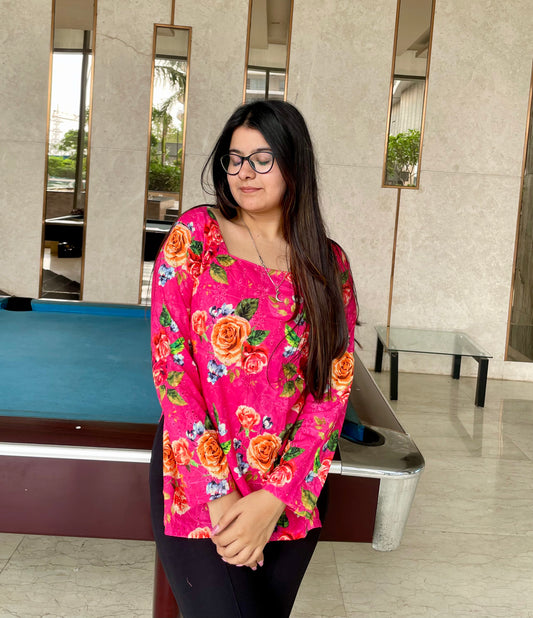 Pink Hakoba Floral Corset Back Short Kurti