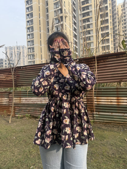 Purple Flora Short Kurti Top