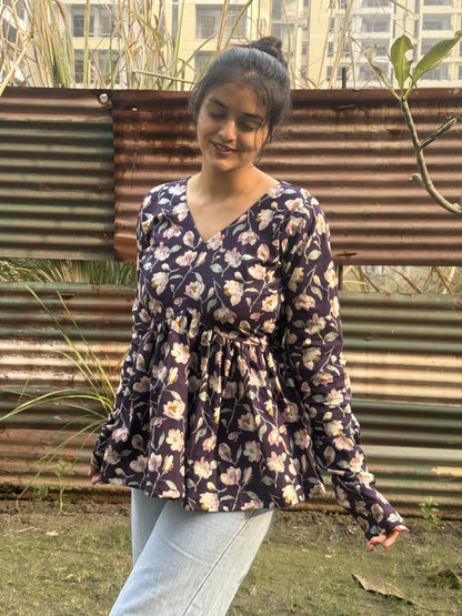 Purple Flora Short Kurti Top