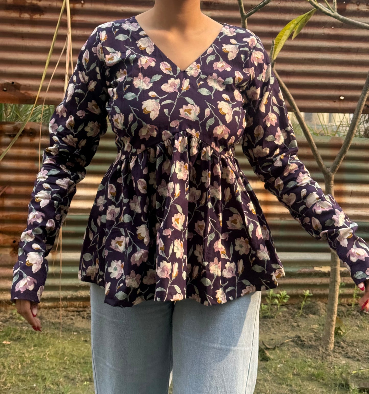 Purple Flora Short Kurti Top