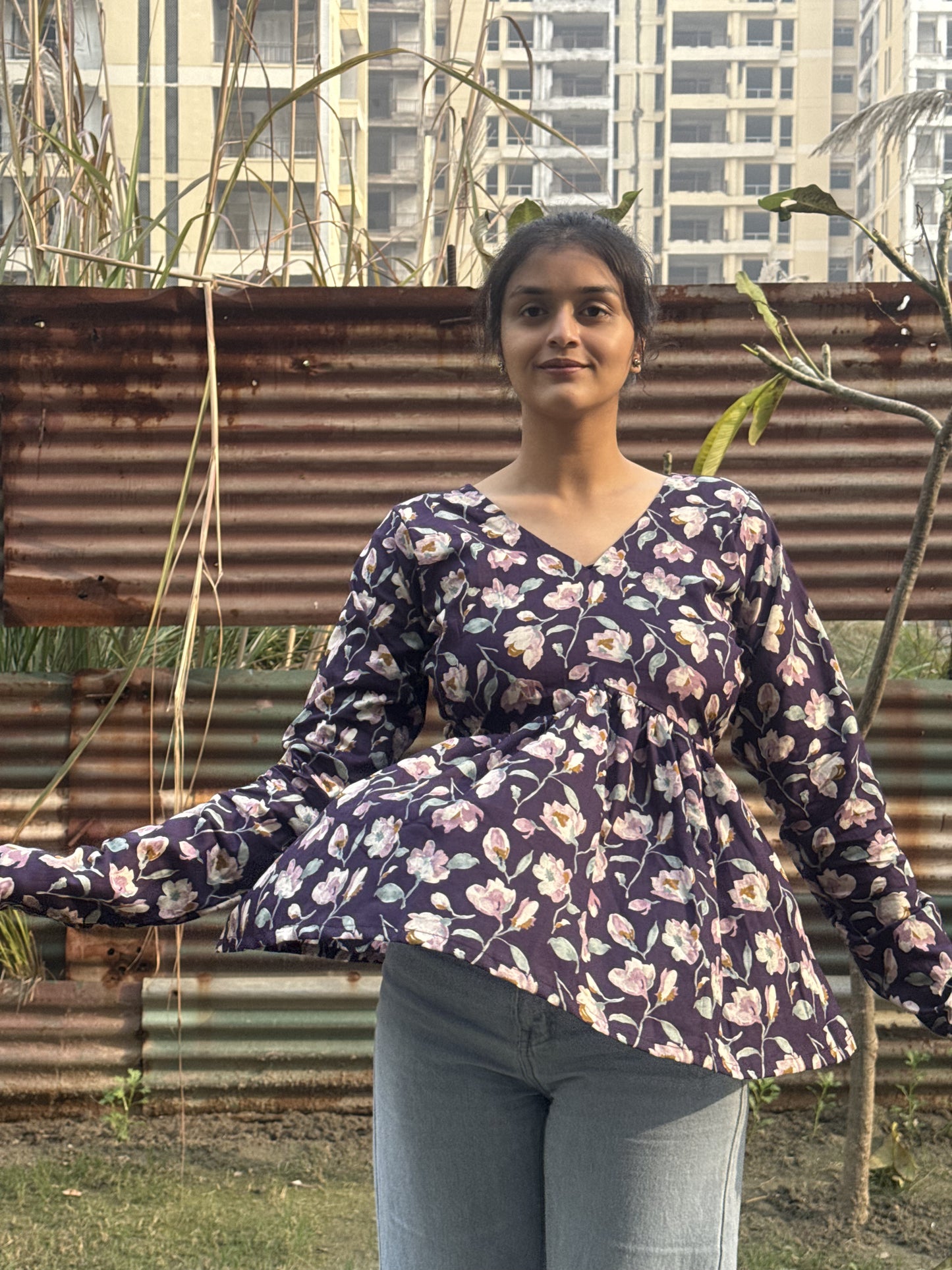 Purple Flora Short Kurti Top