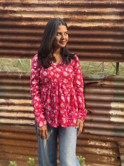 Pink Flora Short Kurti Top