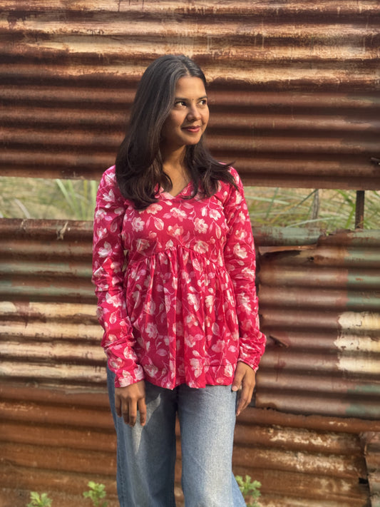 Pink Flora Short Kurti Top