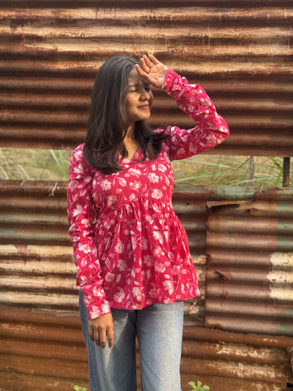 Pink Flora Short Kurti Top