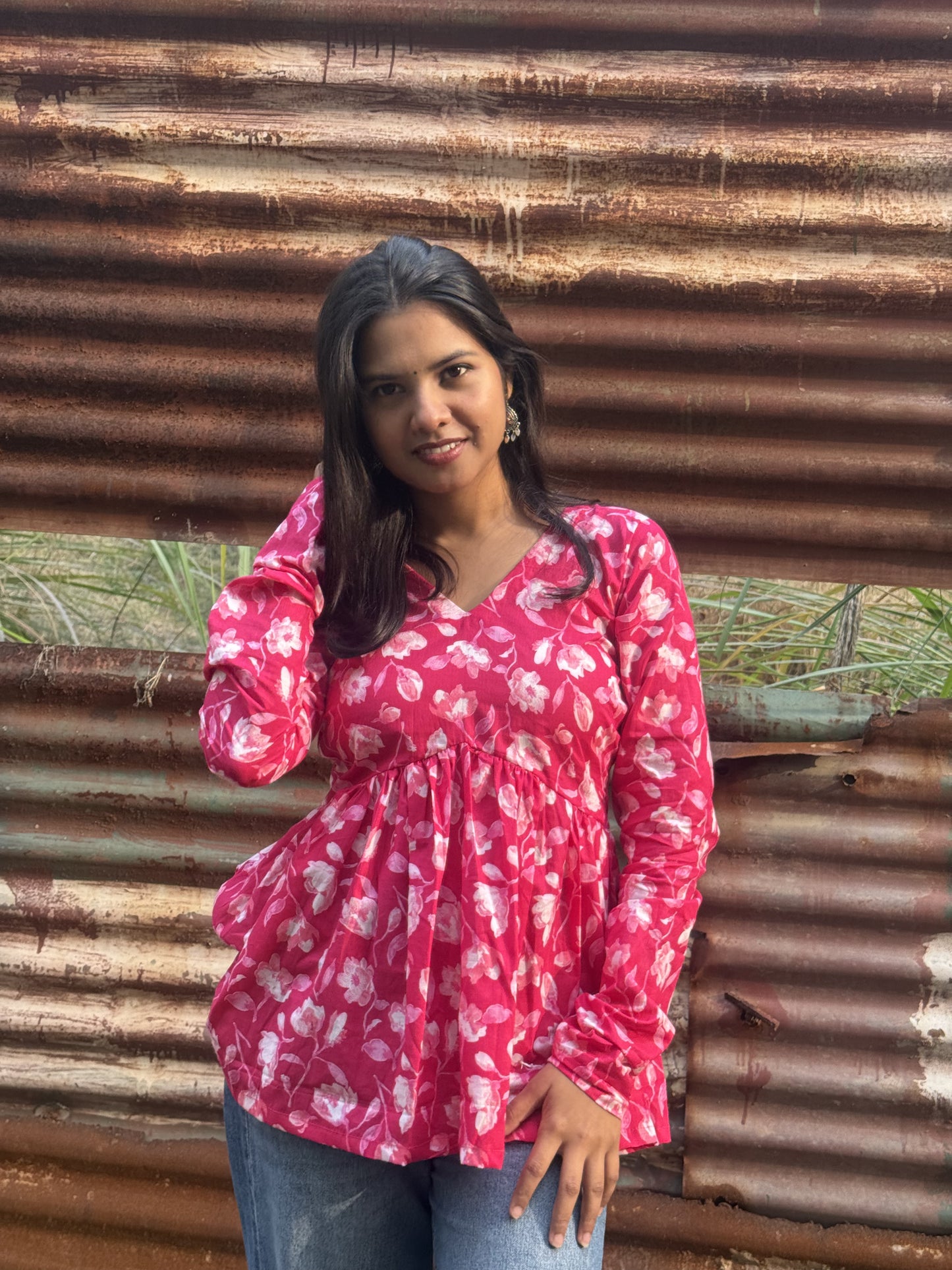 Pink Flora Short Kurti Top