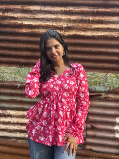 Pink Flora Short Kurti Top