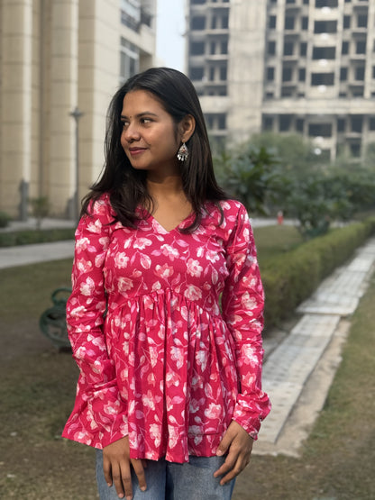 Pink Flora Short Kurti Top