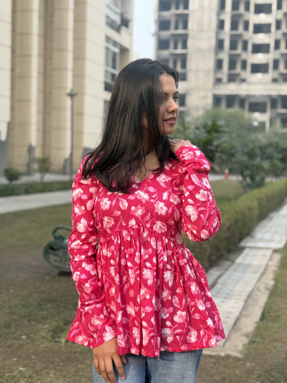 Pink Flora Short Kurti Top