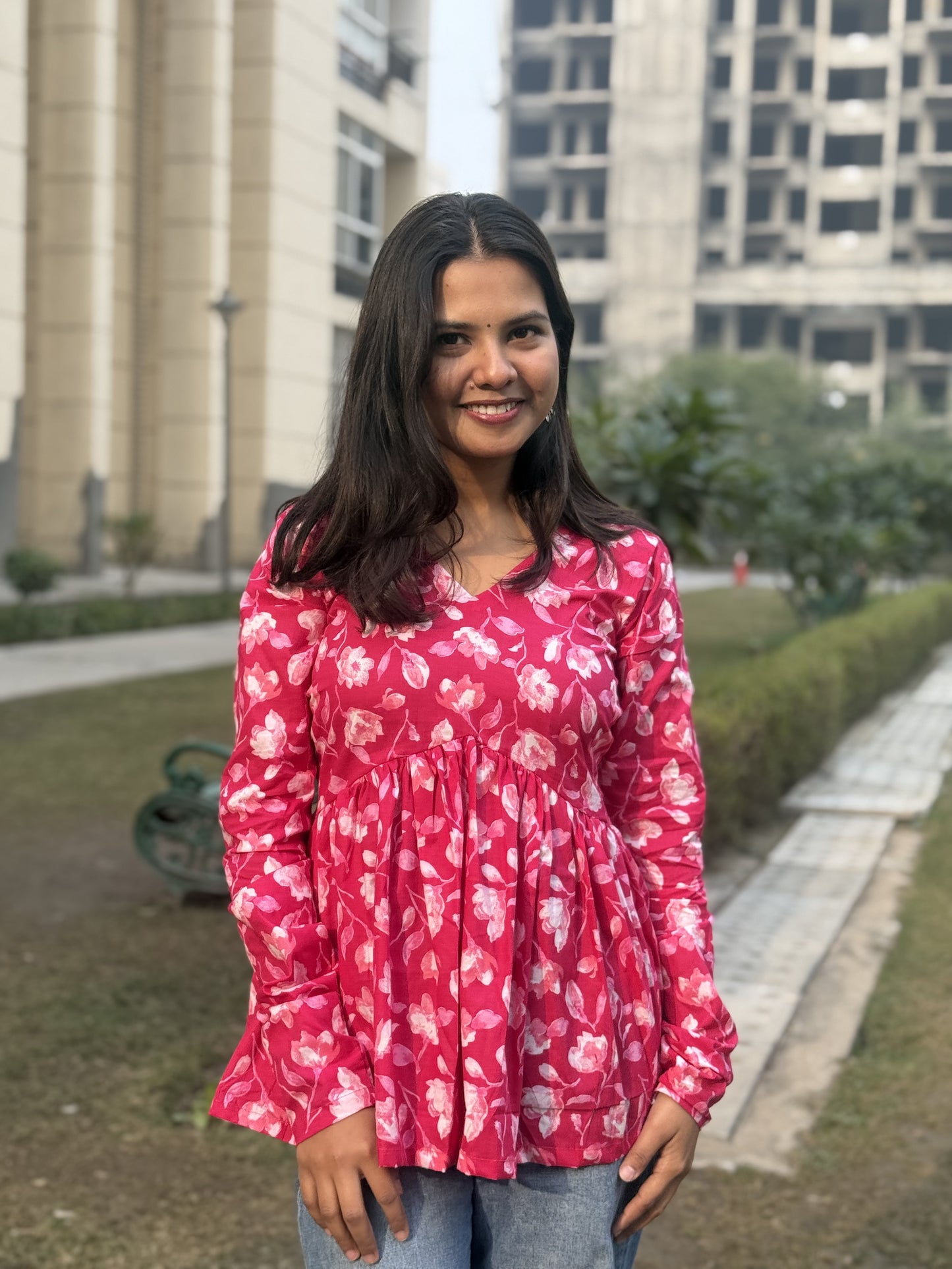 Pink Flora Short Kurti Top