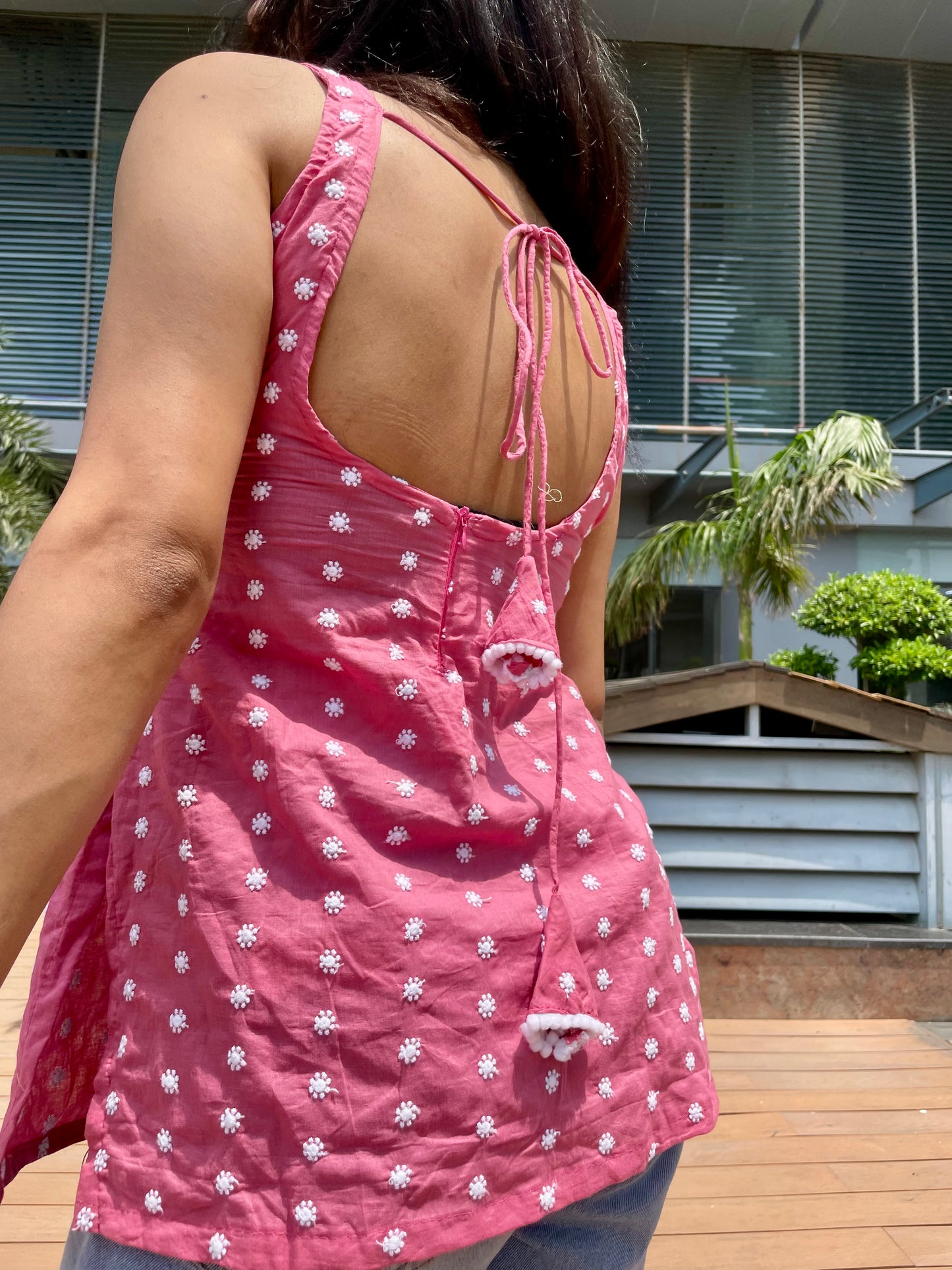 Desi Mauve Embroided Backless Short Kurti