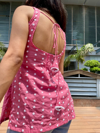 Desi Mauve Embroided Backless Short Kurti