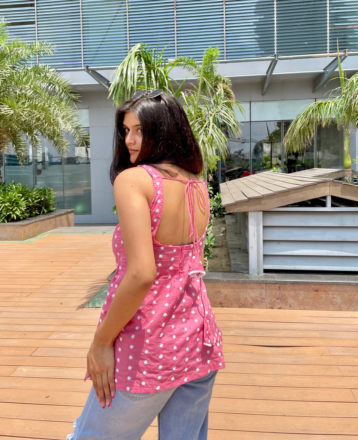 Desi Mauve Embroided Backless Short Kurti