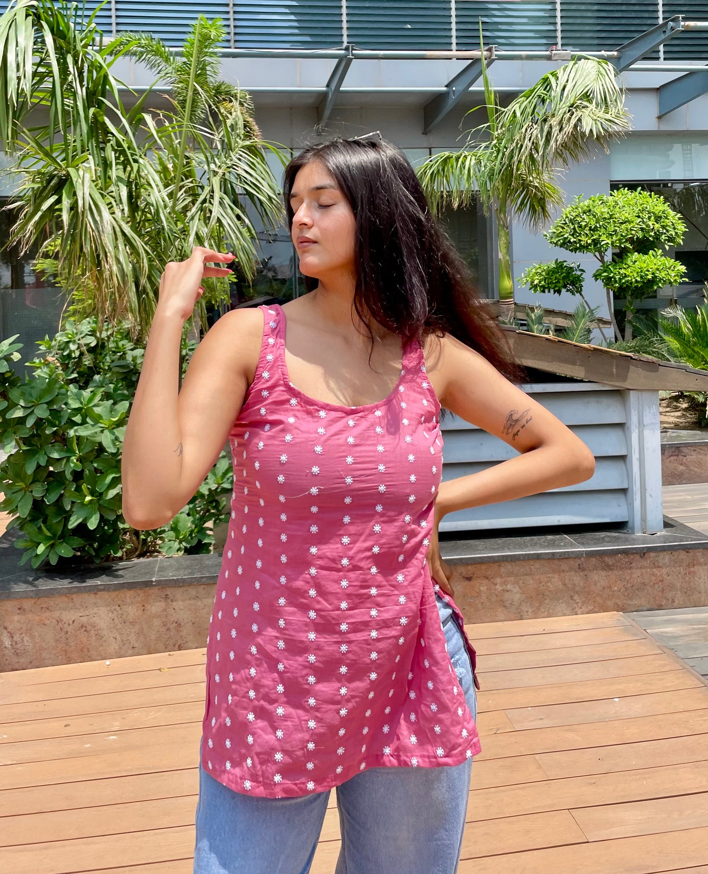 Desi Mauve Embroided Backless Short Kurti