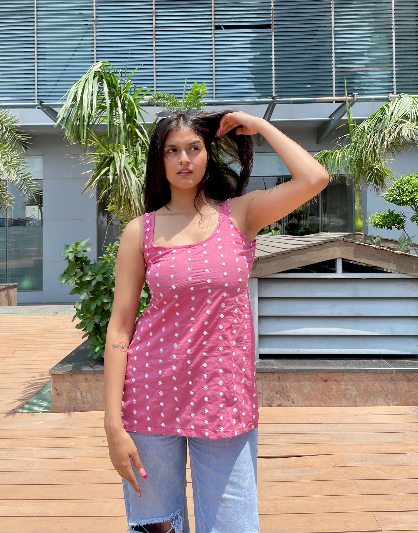 Desi Mauve Embroided Backless Short Kurti