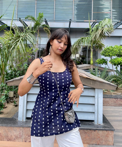 Desi Blue Embroided Backless Short Kurti