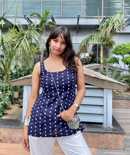 Desi Blue Embroided Backless Short Kurti