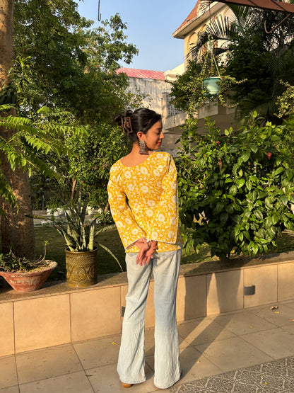 Yellow Bird Straight Short Kurti