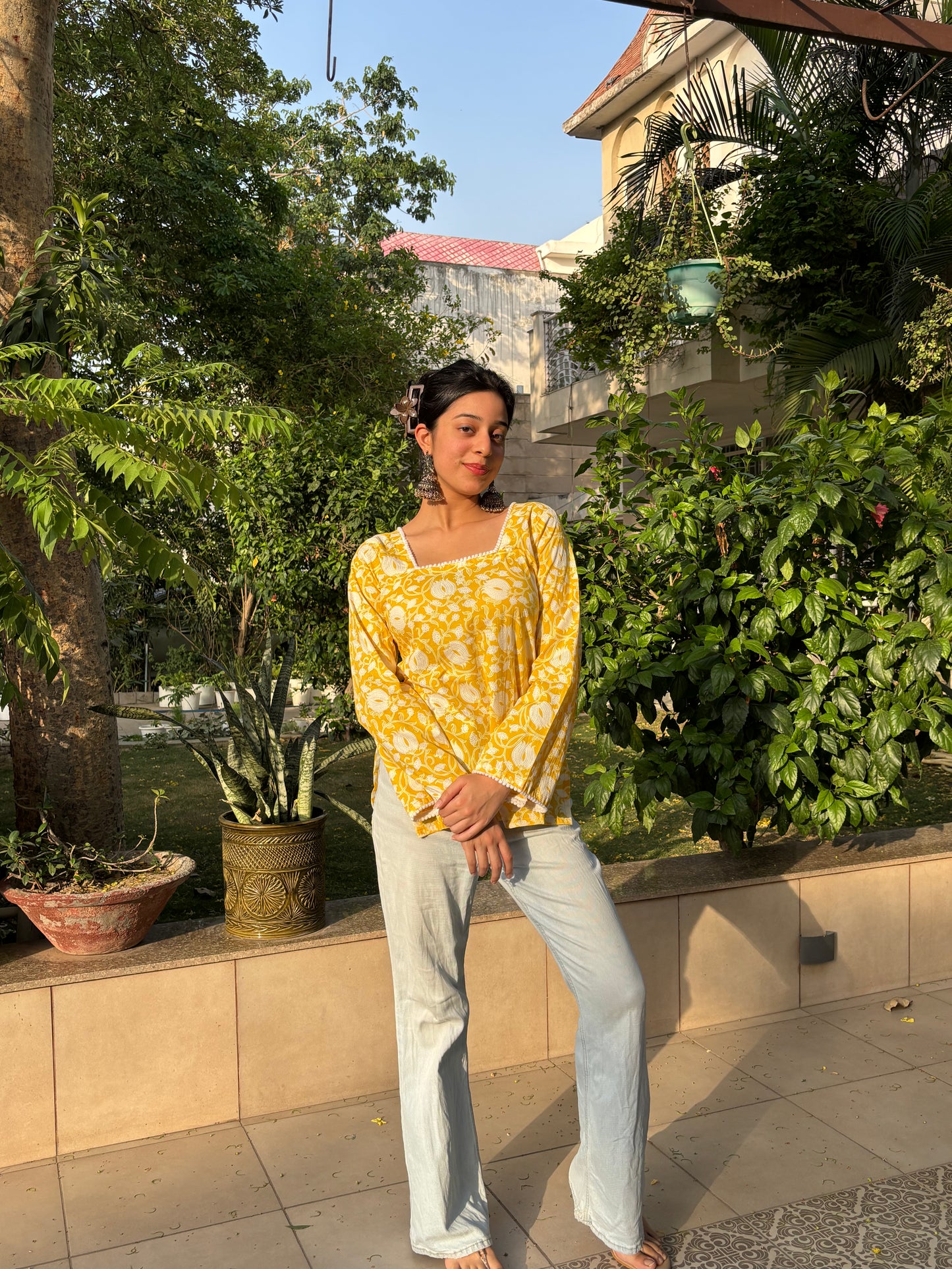 Yellow Bird Straight Short Kurti