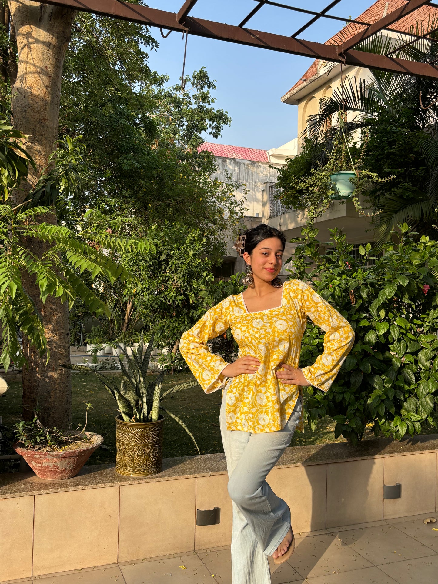 Yellow Bird Straight Short Kurti