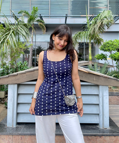 Desi Blue Embroided Backless Short Kurti