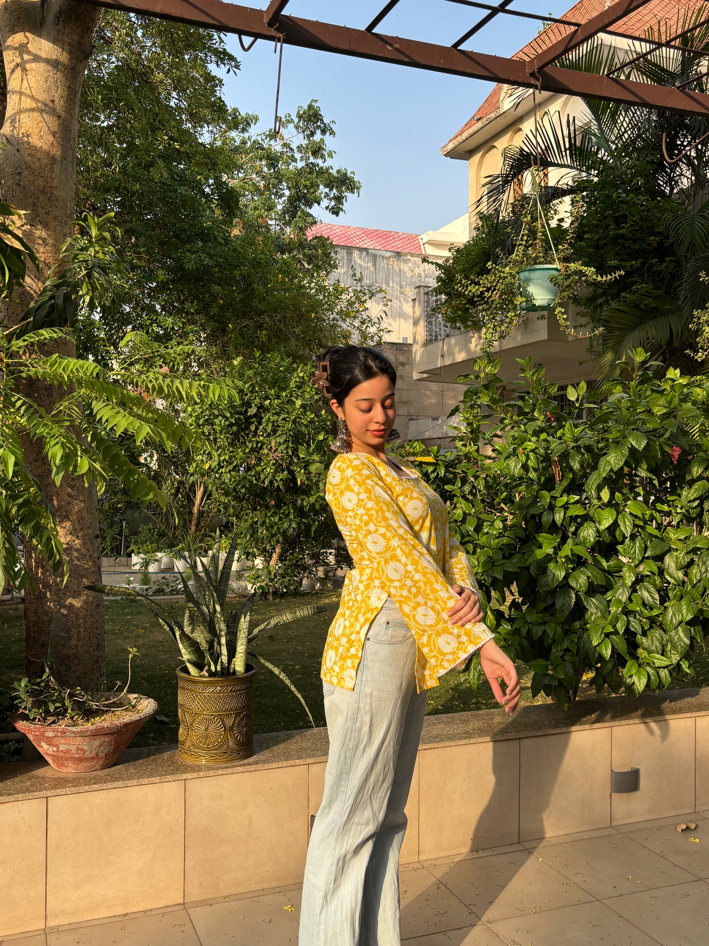 Yellow Bird Straight Short Kurti